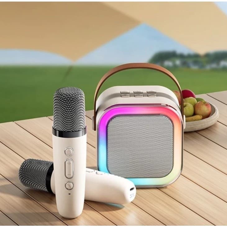 Karaoke Caixa De Som Com 2 Microfones Sem Fio Com Alto-Falante Bluetooth Brincadeira Para A Família Karaokê