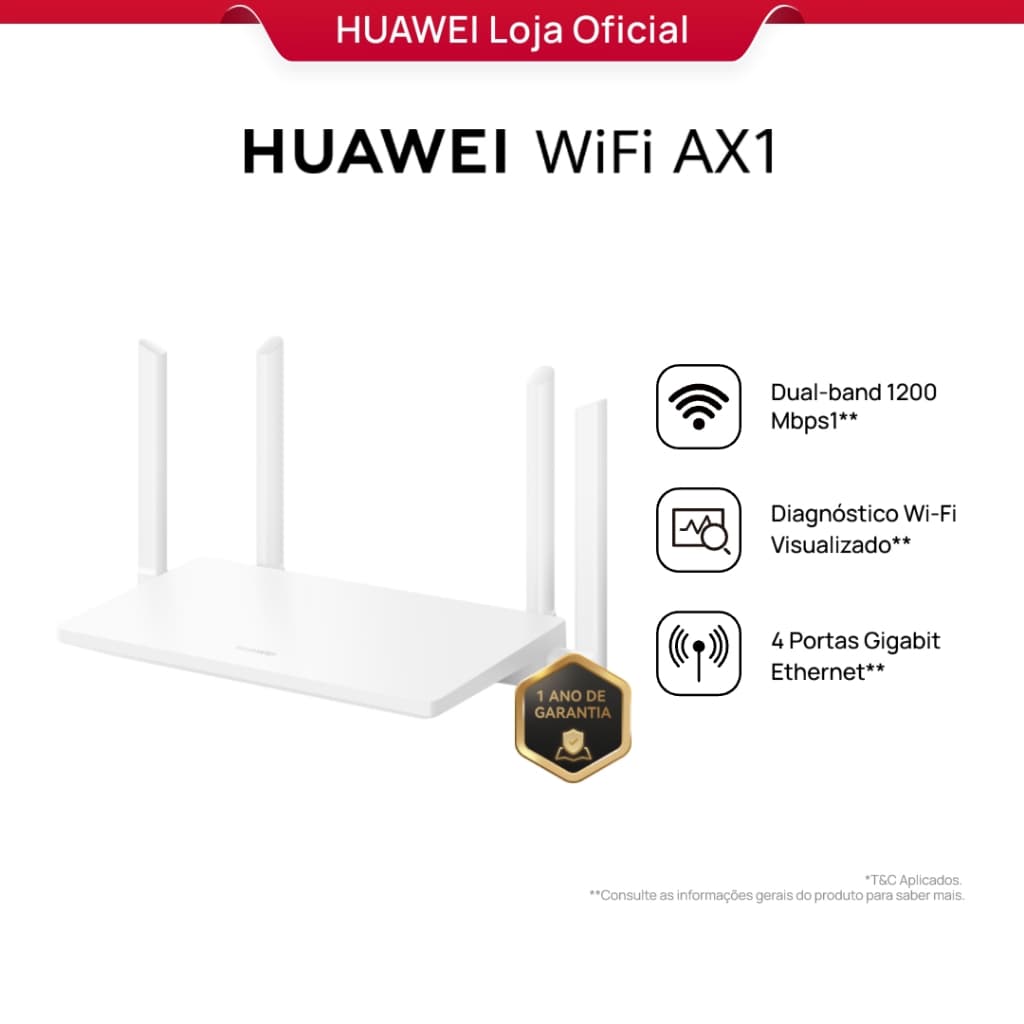 HUAWEI WiFi AX1 | Roteador |  Wi-Fi 5 |  4 Amplificadores| Diagnóstico de Wi-Fi Visualizado