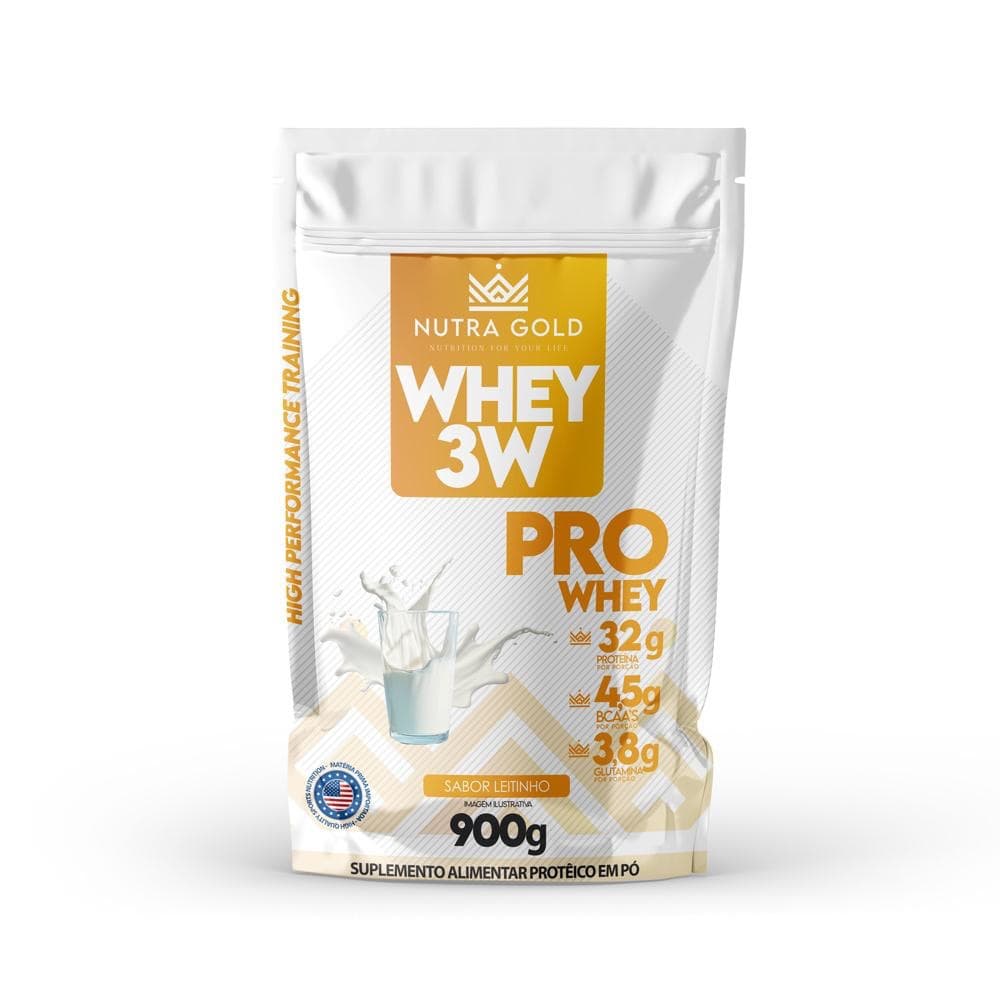 Whey Protein 3W 900 gr Nutra Gold isolada concentrada hidro doce de leite leitinho açaí chocolate