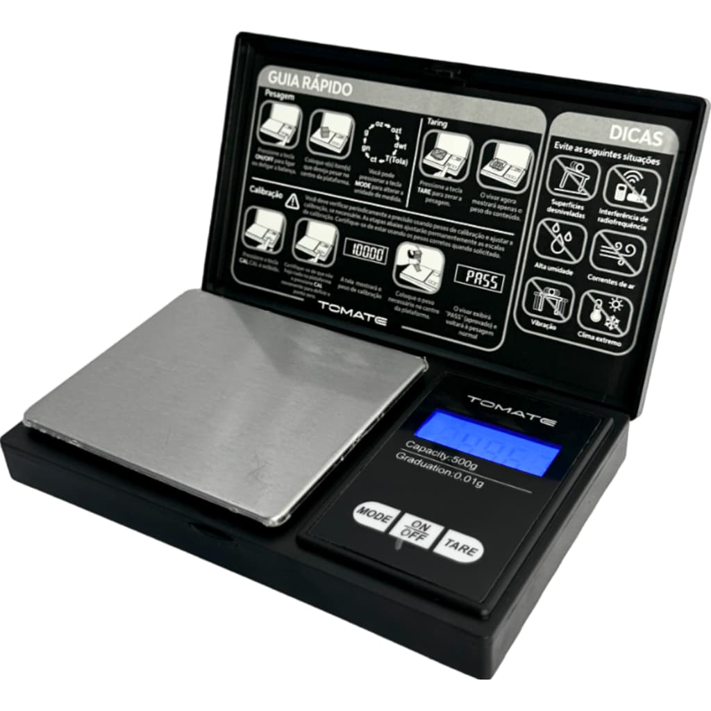 Mini Balança Digital Alta Precisão Portátil Visor LED Suporte de 0,01g até 500g