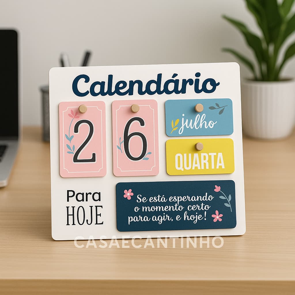 Calendário de Mesa Decorativo de Madeira com Quadradinhos Preto Permanente Escritório