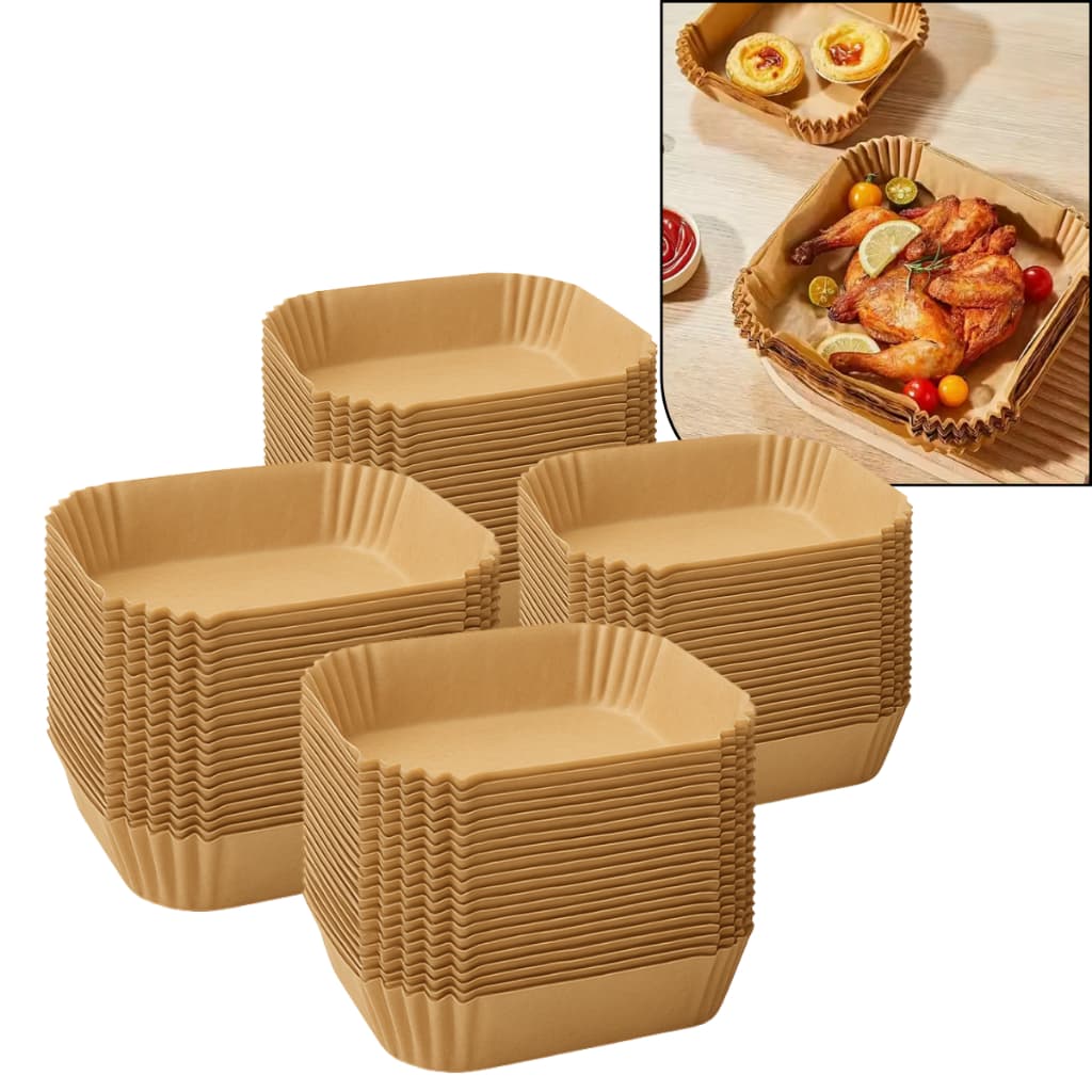 Kit 100 Forma Quadrada 20 CM AirFryer Forro Para Fritadeira Elétrica AirFrier BioDegradável