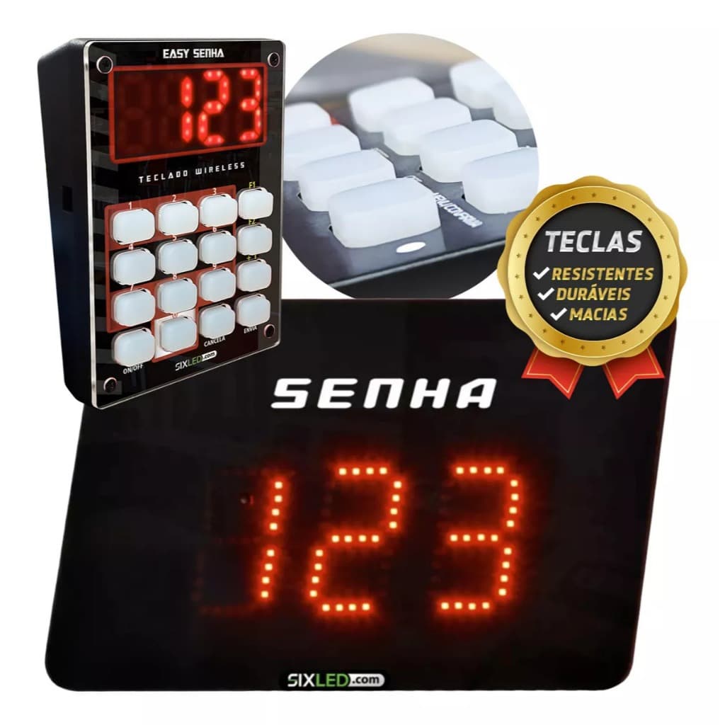 Painel Display De Senha Aleatório e Sequencial 3 Dígitos Com Teclado Sem Fio Sixled