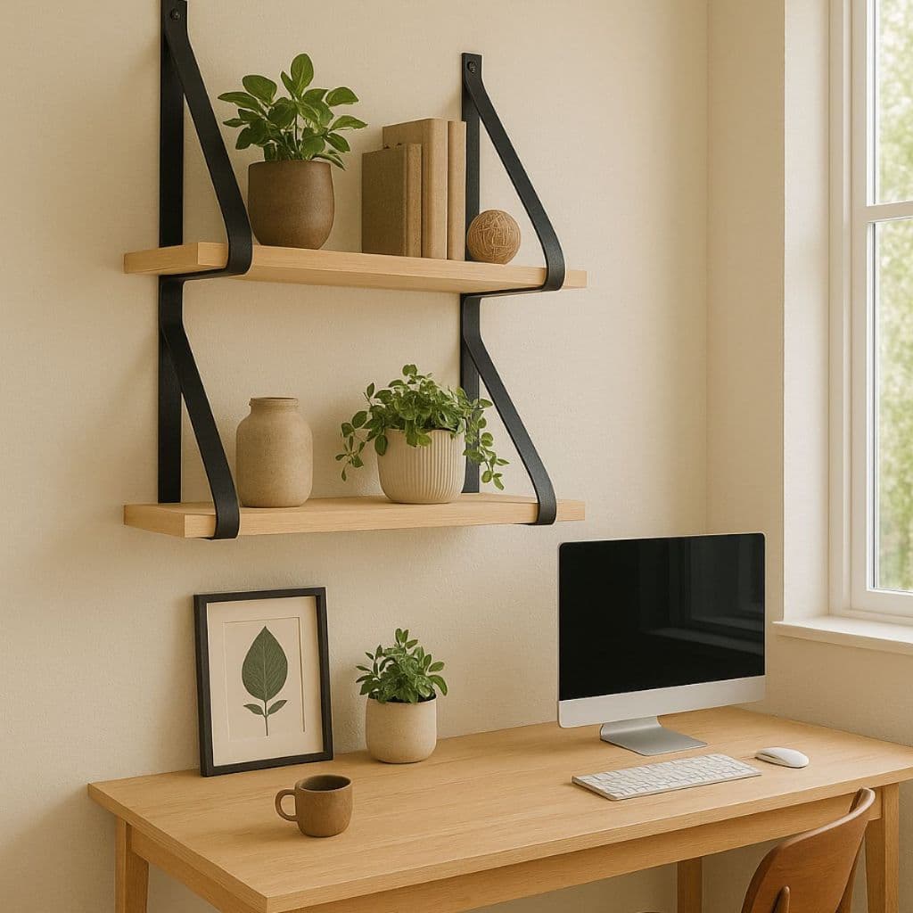 Kit 2 Prateleiras em pinus e alças de couro sintético de alta qualidade