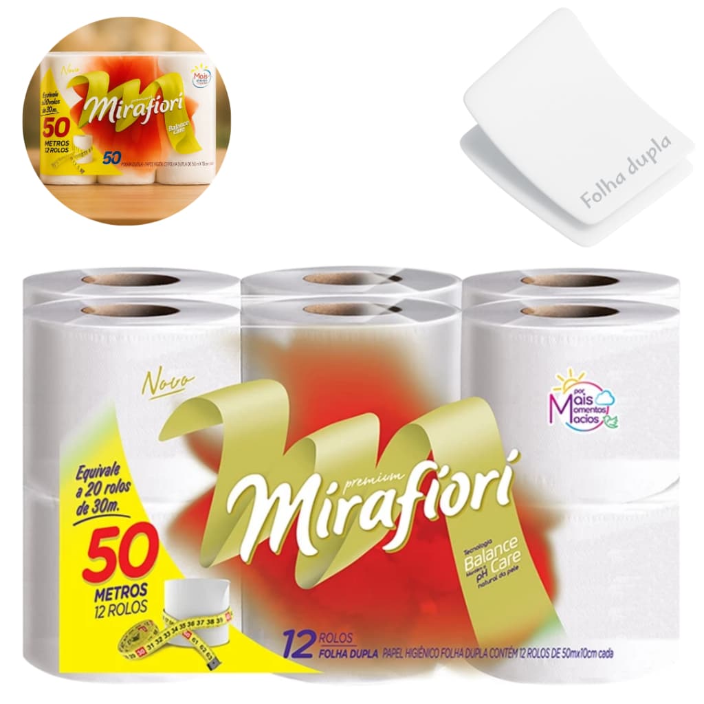 Kit 12 Rolos Papel Higiênico 50m Mirafiori Folha Dupla
