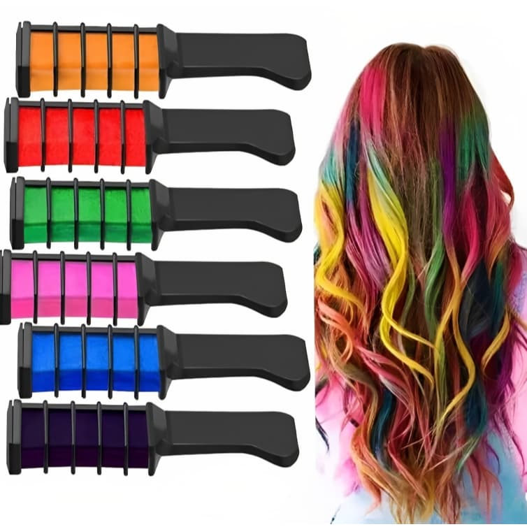 Kit 6 Pente Colorido Giz De Cabelo Com 06 Cores Temporárias Para Festas Criativo