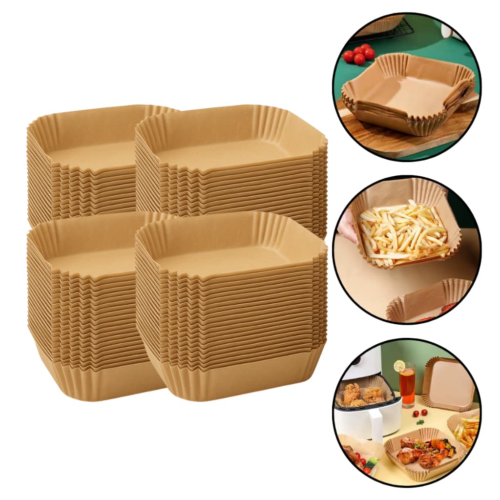 Kit 300 Forma de Papel Airfryer 20cm Quadrada Antiaderente Alta Temperatura Descartável Resistente