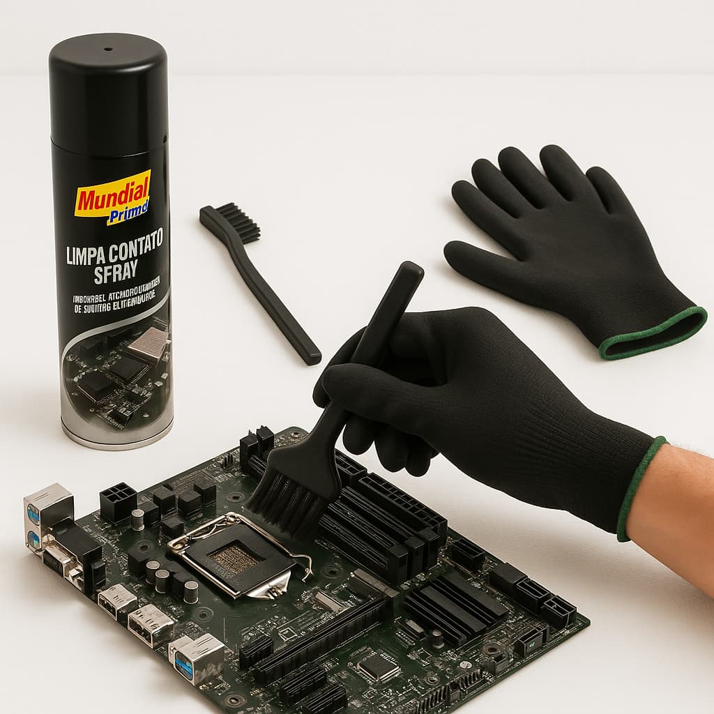 Kit Pincel Escova Anti Estatica Luva Limpa Contato Limpa