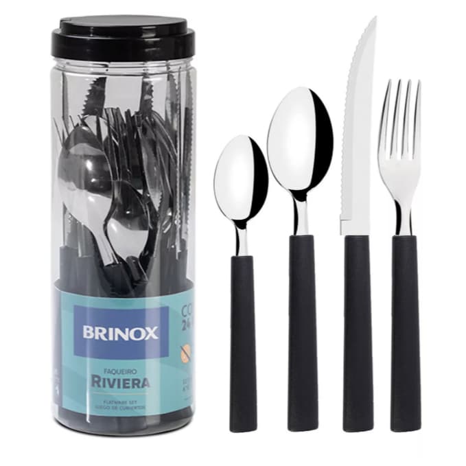 Faqueiro Riviera em Aço Inox 24 Peças Preto Brinox