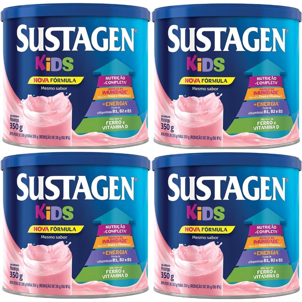 Kit 4 Latas Sustagen Kids Morango 350g Cada EQ.1