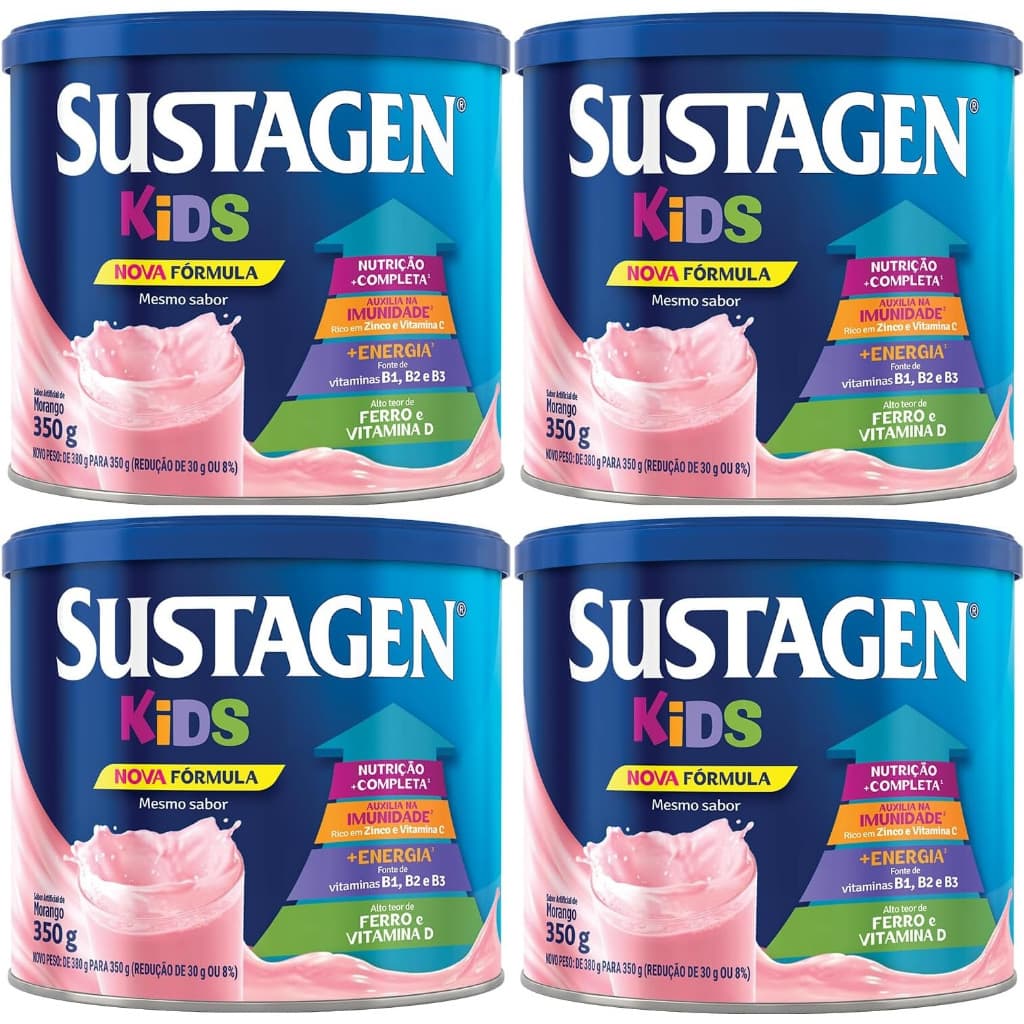Kit 4 Latas Sustagen Kids - Morango 350g Cada EQ.1