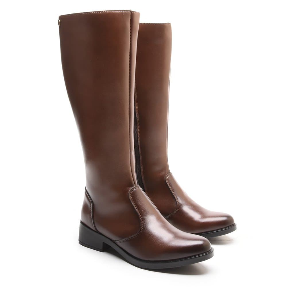 Bota Feminina Montaria Laboshoes Bico Fino Cano Alto Salto Baixo Bloco Marrom Preto