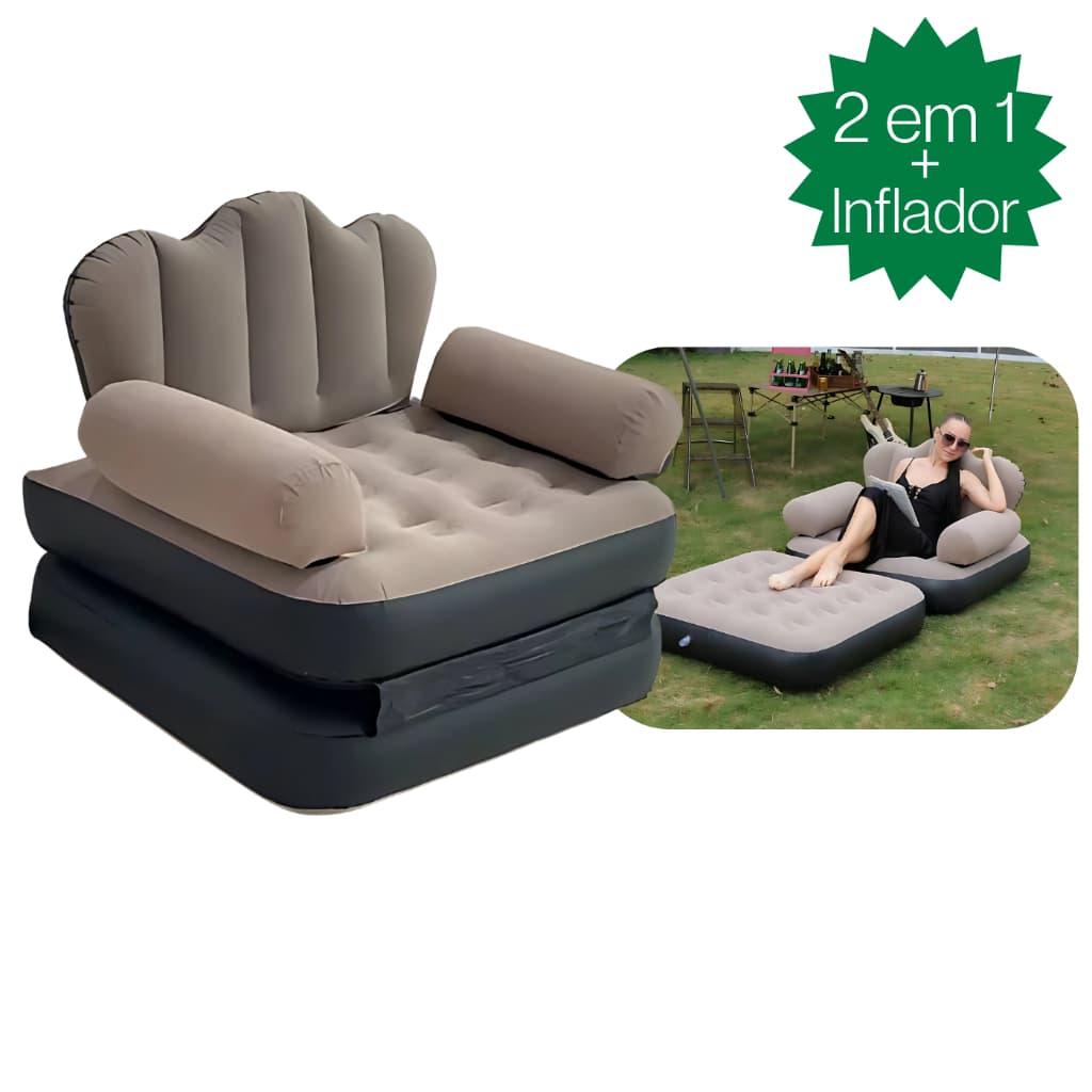 Poltrona Inflável Com Braço Descanso Puff Sofá Preguiçoso 2 em 1