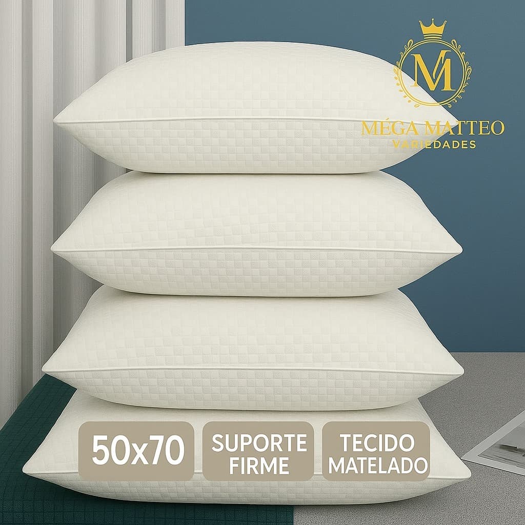 Kit 4 Travesseiros 50x70 Firme Alto Anatômico Antialérgico Matelado Látex Preço De Fabrica Bob