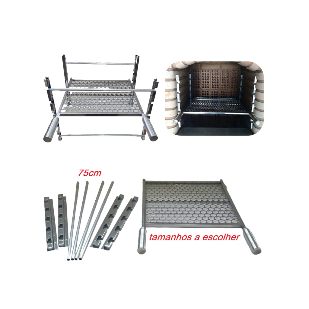 Kit completo para churrasqueira de alvenaria suporte com grelha moeda até 75cm