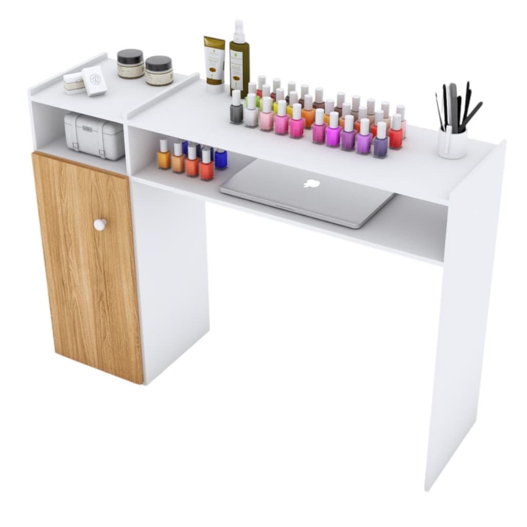 Mesa de Manicure 110CM Louro Freijó Moderna Para Pedicure Nail Designer