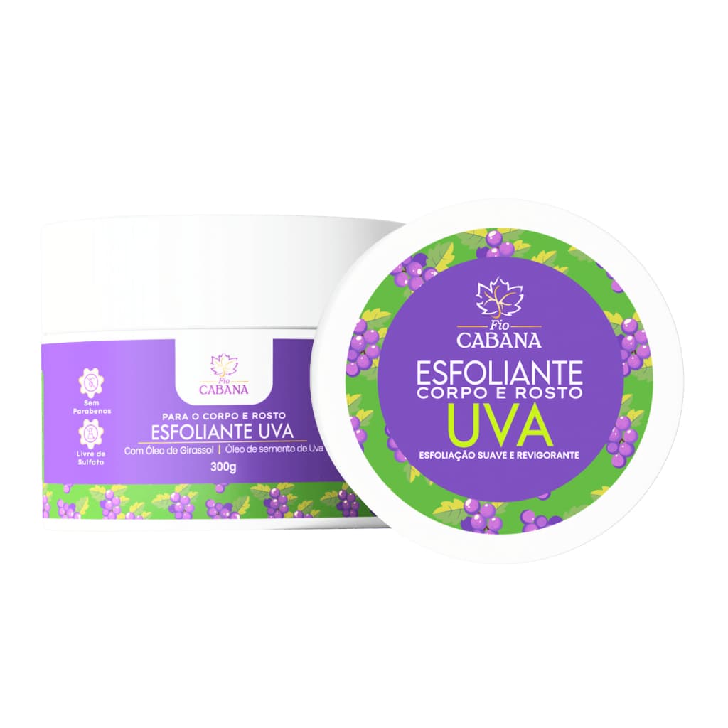 Esfoliante Corporal e Facial Uva Fio Cabana 300g | Óleo de Uva e Girassol | Hidrata, Nutre e Ilumina