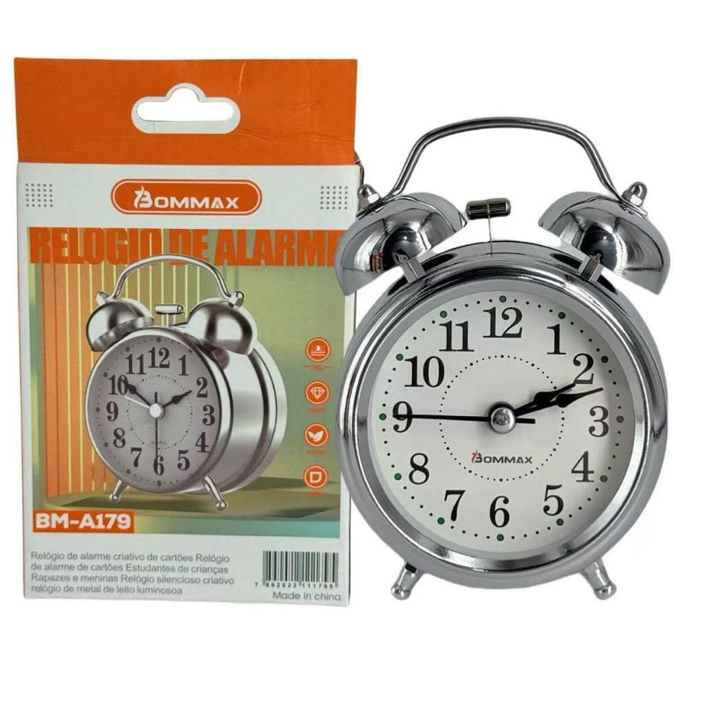 Relógio Despertador de Mesa Retrô Antigo Vintage Clássico Metal Analógico