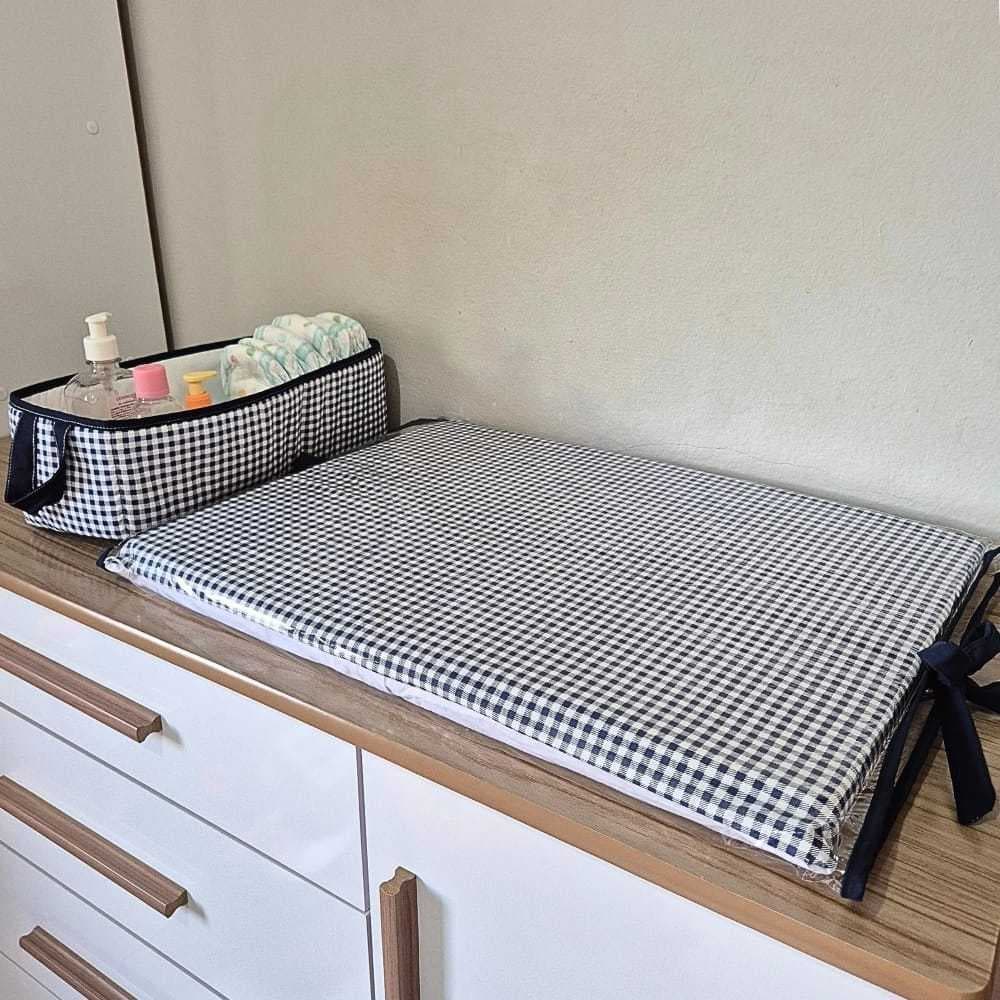 Kit Trocador Cômoda + Organizador Fralda Vichy Xadrez