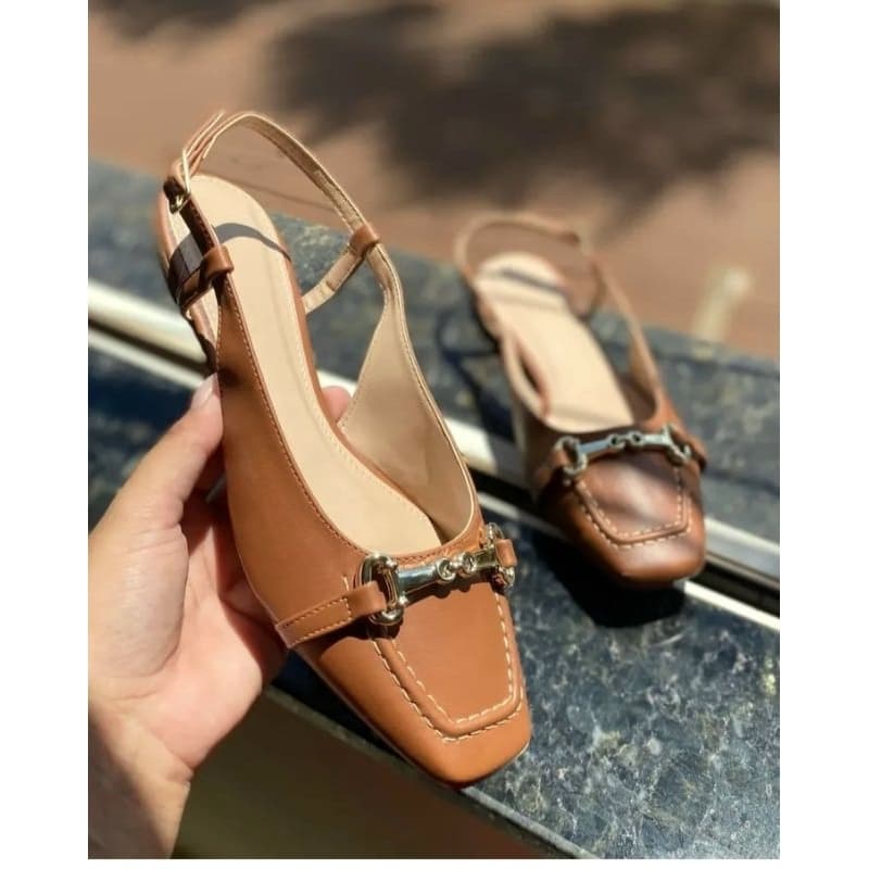 Sapatilha Feminina Mocassim Slingback  Bico Quadrado Confort Sapato Luxo Elegante