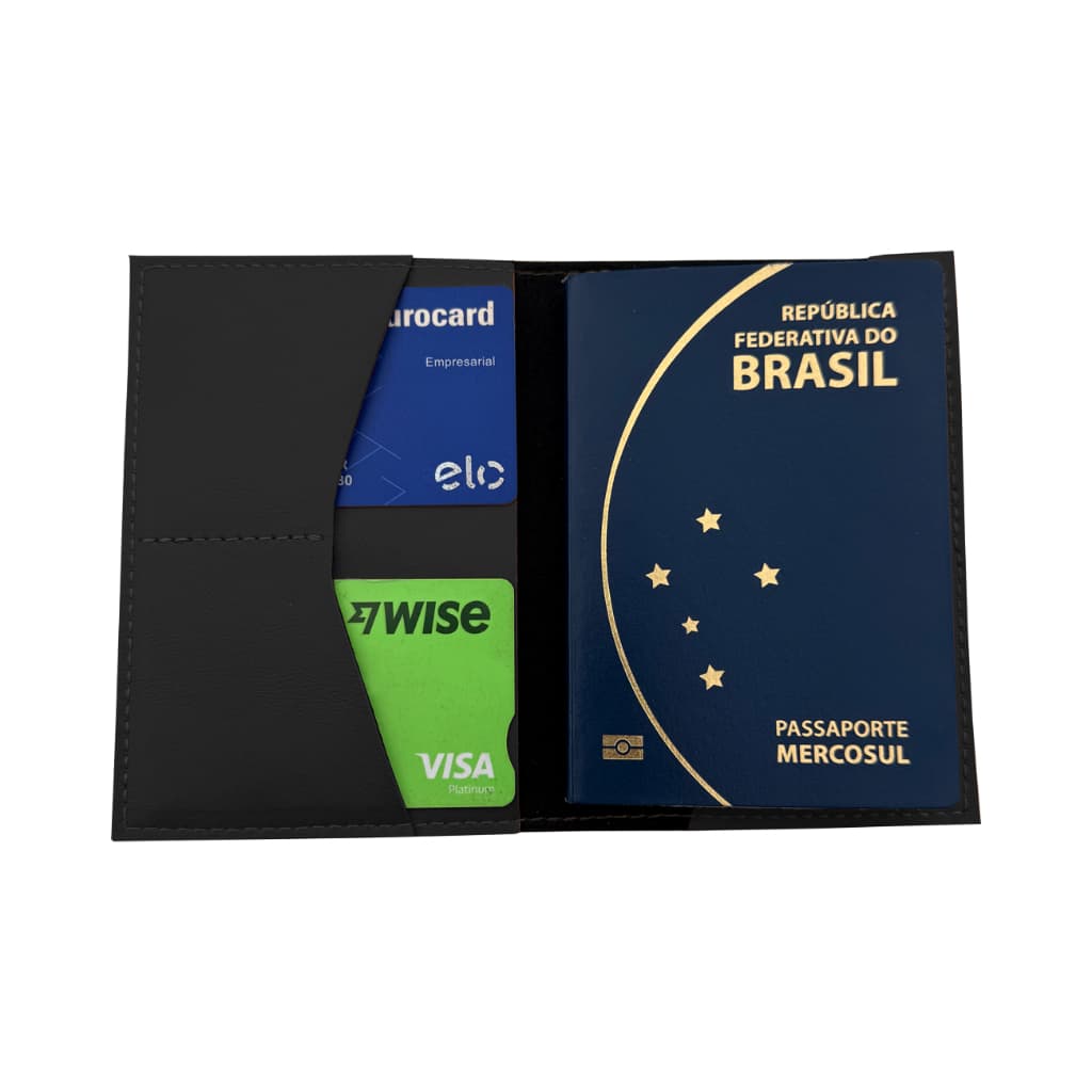 Carteira para Passaporte Premium em Couro Sintético Cinza Escuro