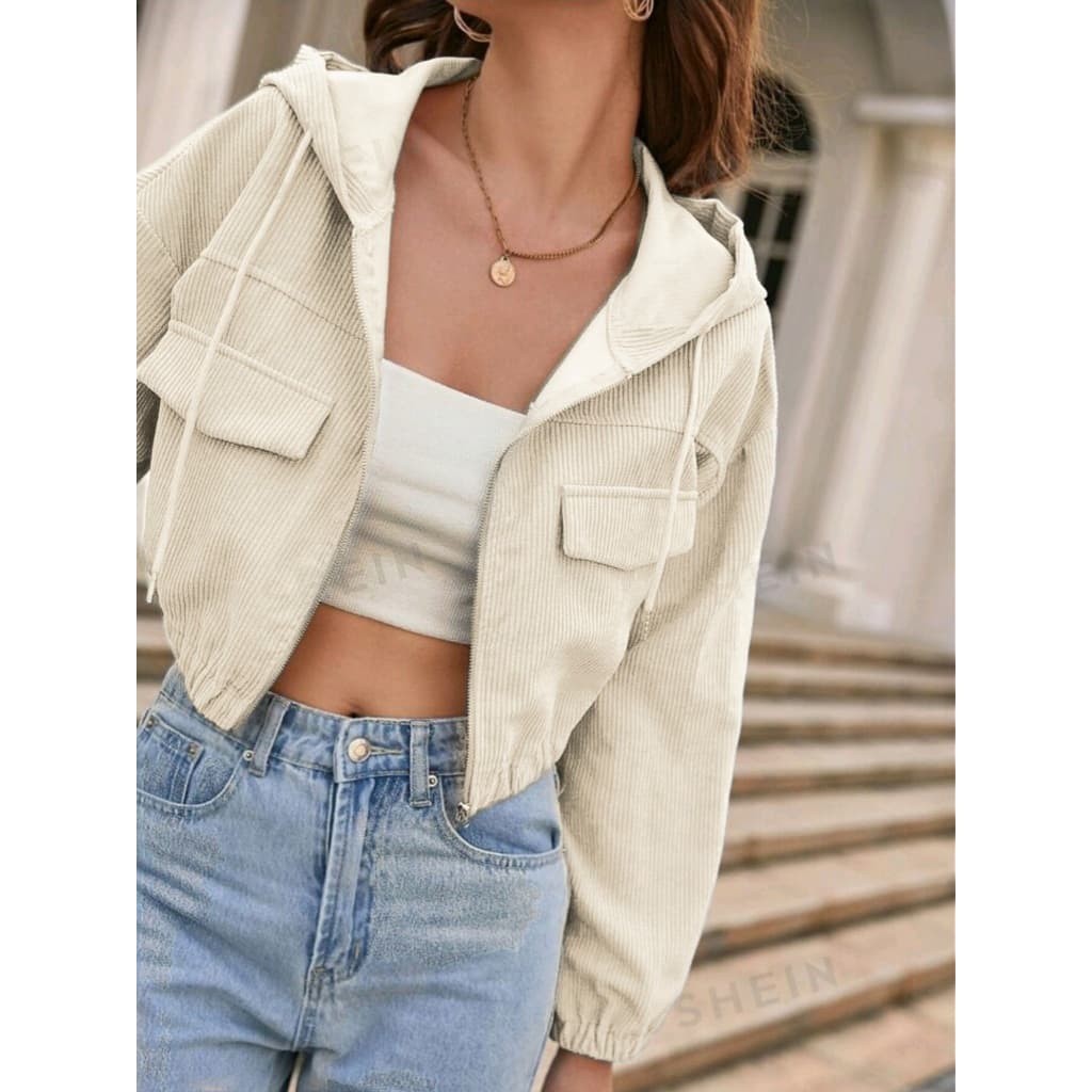 Jaqueta Casual Feminina Veludo Cotele com Capuz