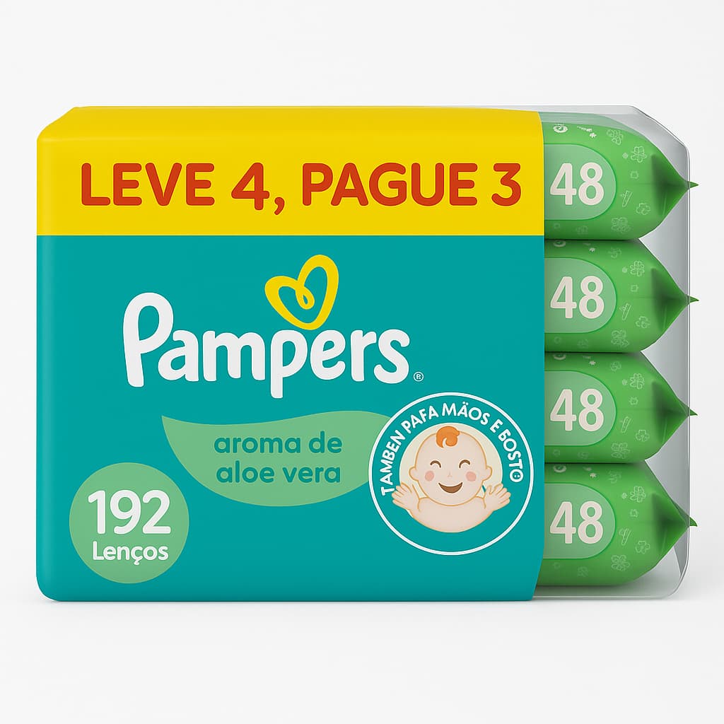 Lenços Umedecidos Com Aroma De Aloe Vera 192 Unidades Pampers - Kit Com 4 Pacotes