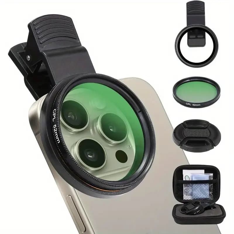 52mm Filtro Cpl Lente Polarizador Para Celular Clipe Anti Reflexo Com Estojo