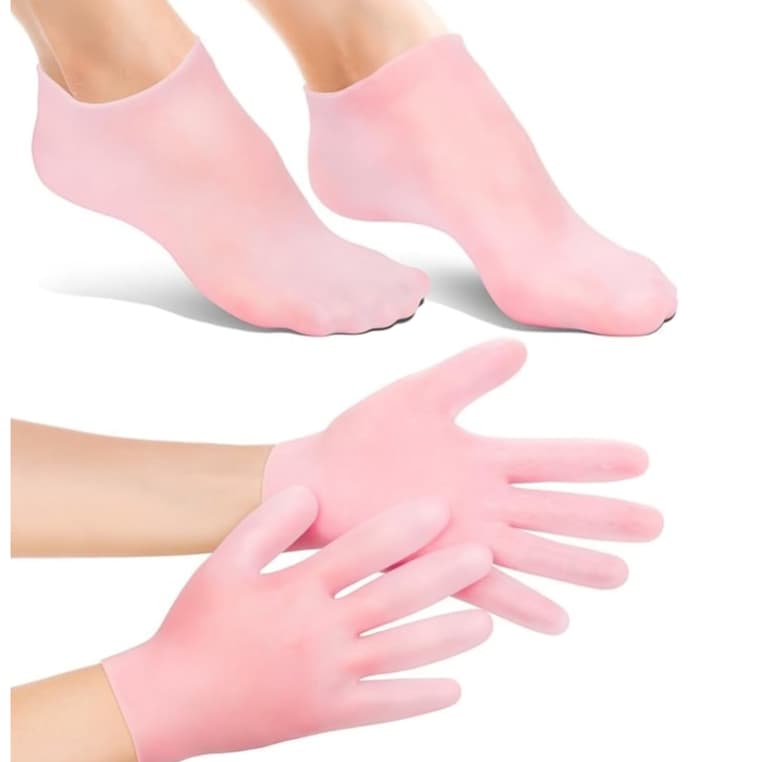 Kit Luva e Meia de Silicone Grande Hidratação Esfoliante Mãos e Pés Ressecados Reutilizável Meia e Luva Hidratante