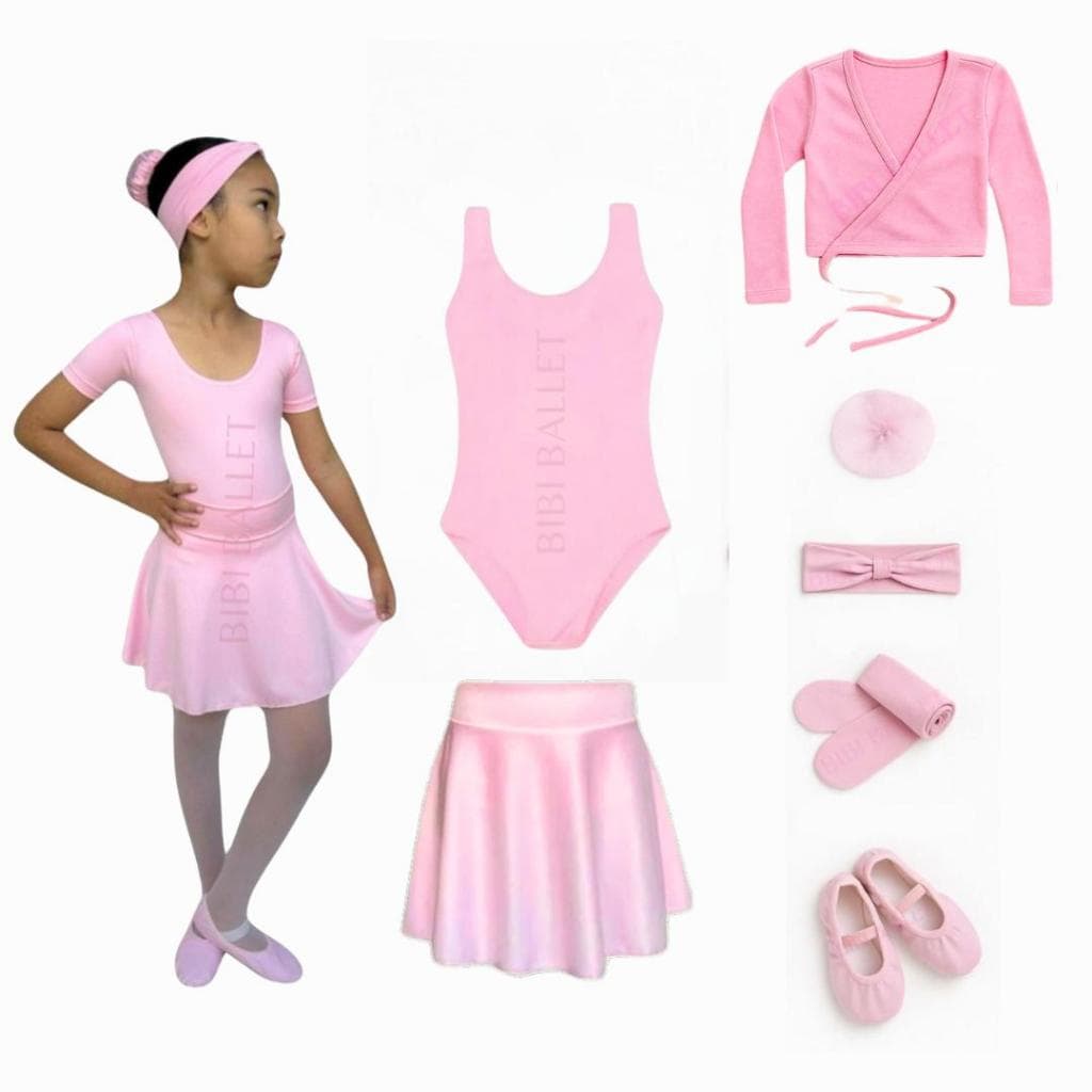 Kit Ballet Infantil e Juvenil - 7 itens/  *COM CASACO* - (Saia de Cós e Collant Regata) - ROSA