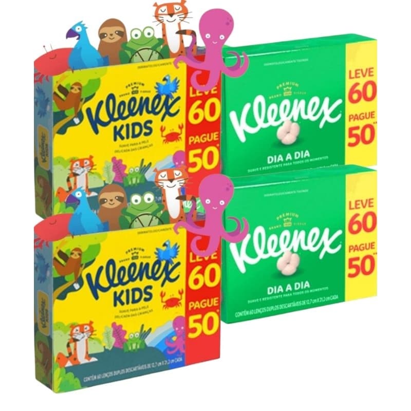 kit com 4 caixa de lenço  cada caixa vem 60 lenços