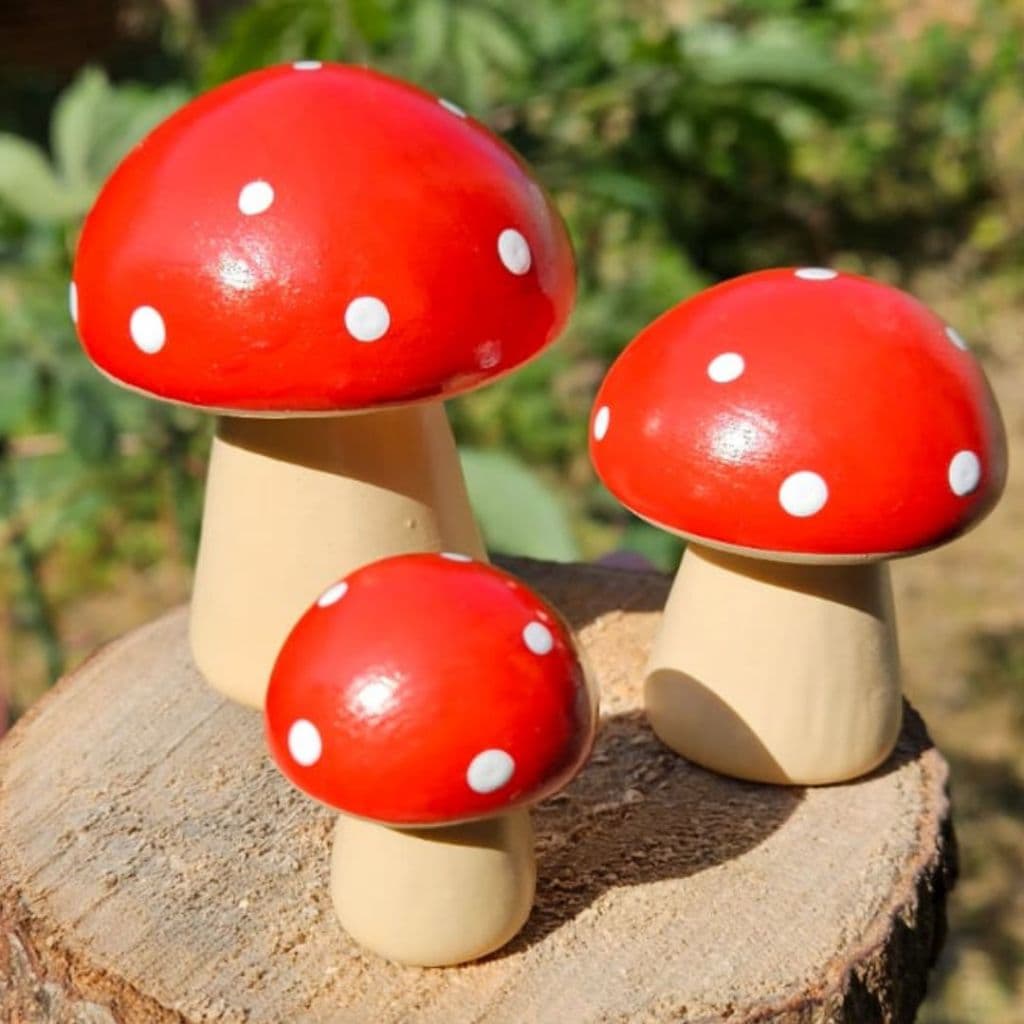 Trio de Cogumelo Miniatura Vermelho Decoração Terrário Mini jardim