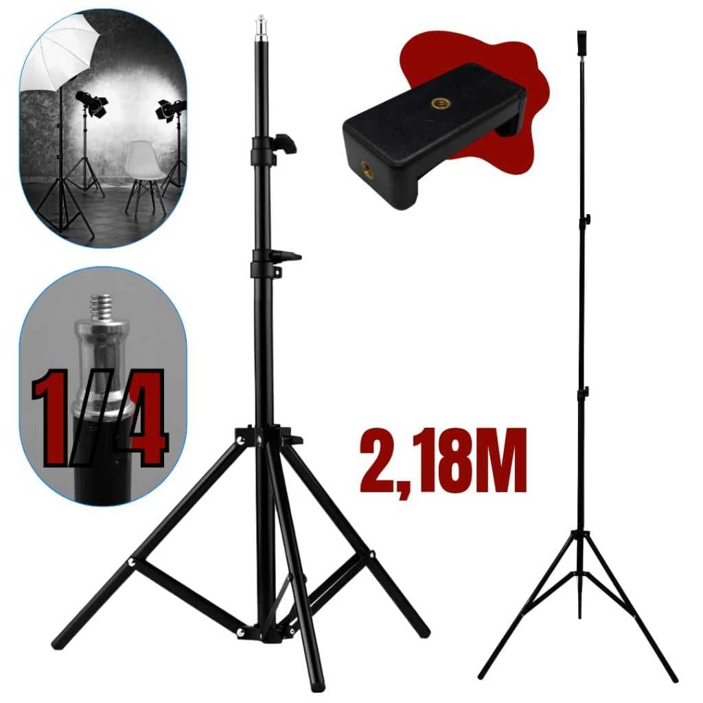 Tripé 2,18m Alto Celular Camera Ring Light Retratil Suporte