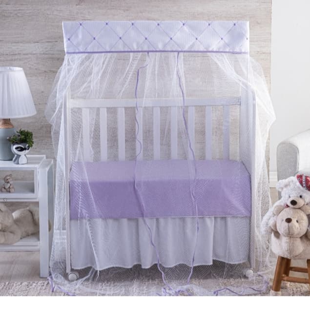 MOSQUITEIRO ( CORTINADO) PARA ***** MINI BERÇO ***** BRANCO BORDADO GOTA LILAS