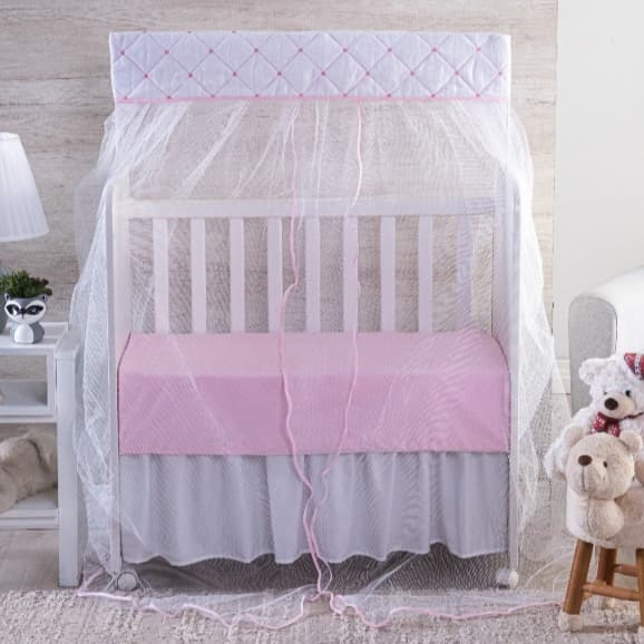 MOSQUITEIRO ( CORTINADO) PARA ***** MINI BERÇO ***** BRANCO BORDADO GOTA ROSA