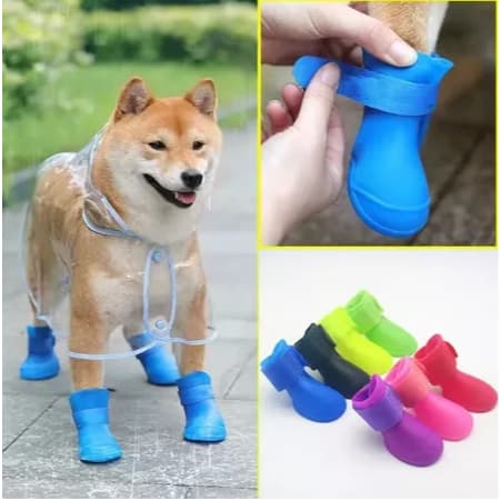 Kit 4 Bota de Borracha Protetora de Patas Patinha Botinha de Silicone Sapato À Prova D'agua Sapatinho Para Cão Cachorro