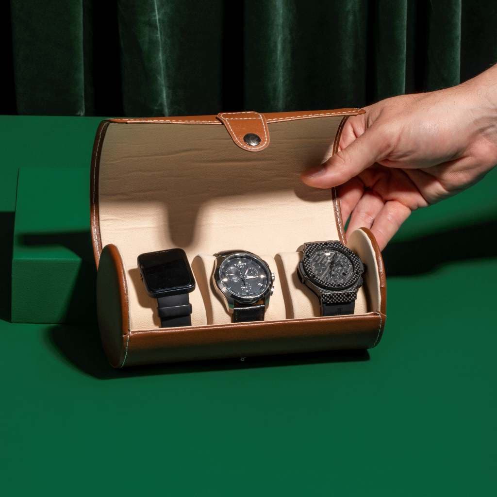 Estojo De Relógio Para Viagens 3 Lugares Couro Sintético
