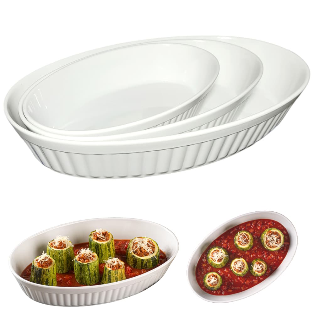 Jogo 3 Travessas Ovais Caneladas de Melamina Bellagio Branca Para Servir