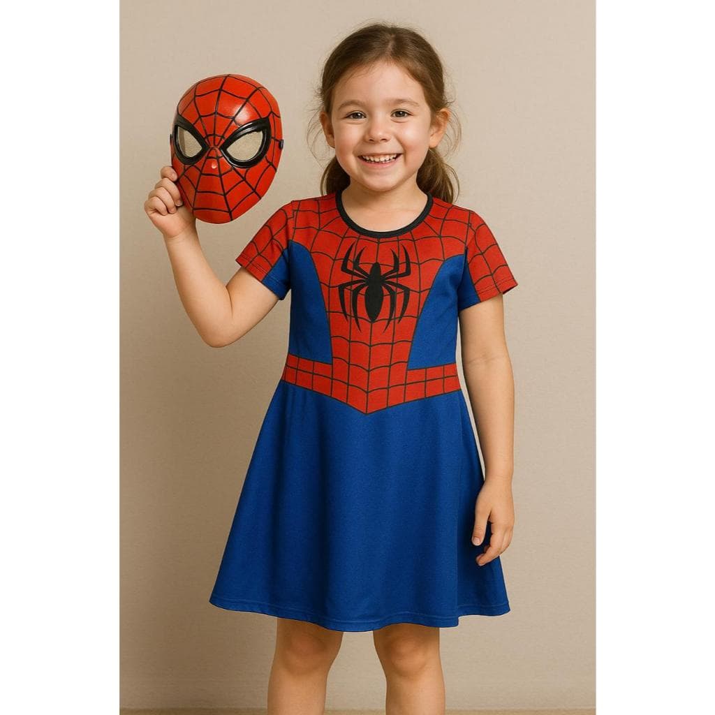 Vestido Infantil Homem Aranha Fantasia Menina com Máscara