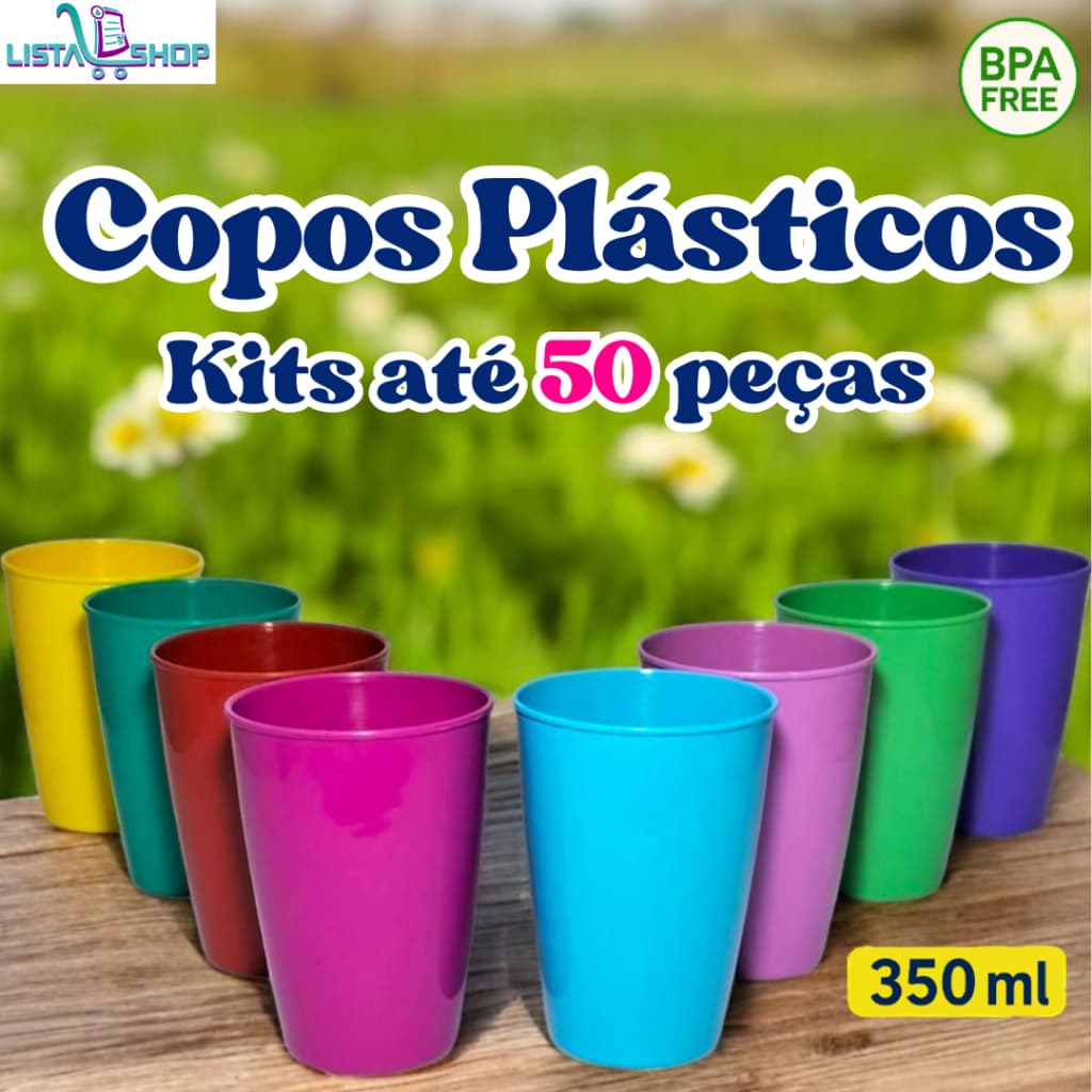 Kit copo de plástico 350ml Reutilizável econômico, ideais para festas, churrascos, eventos coloridos