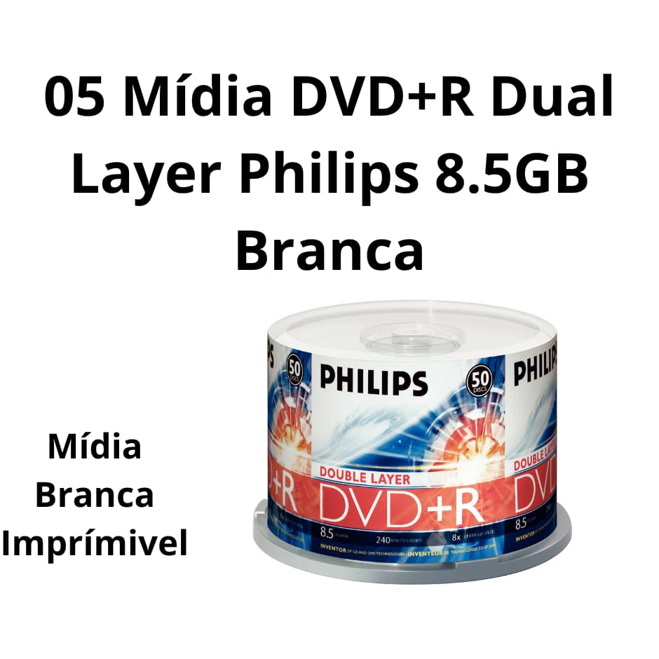 05 Mídia DVD+R Dual Layer Philips 8.5GB Grava Jogo XBOX -360