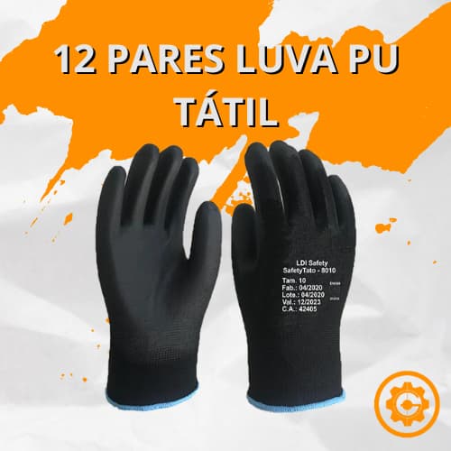 12 Luvas Táteis Banhadas em PU Tátil Black – Precisão e Conforto p/ Serviços Gerais