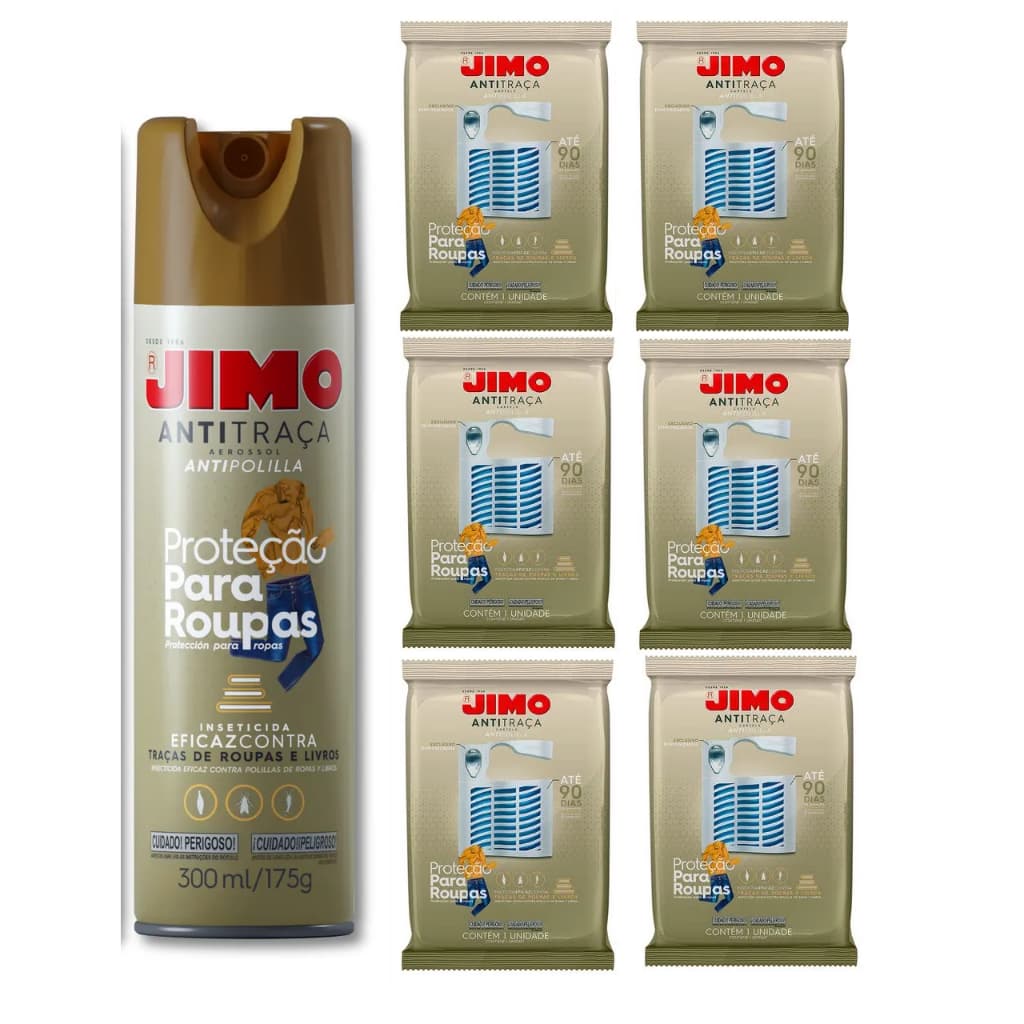 Kit Com 1 Anti Traça Jimo 300ml Repele Traças + 6 Anti traça cartela