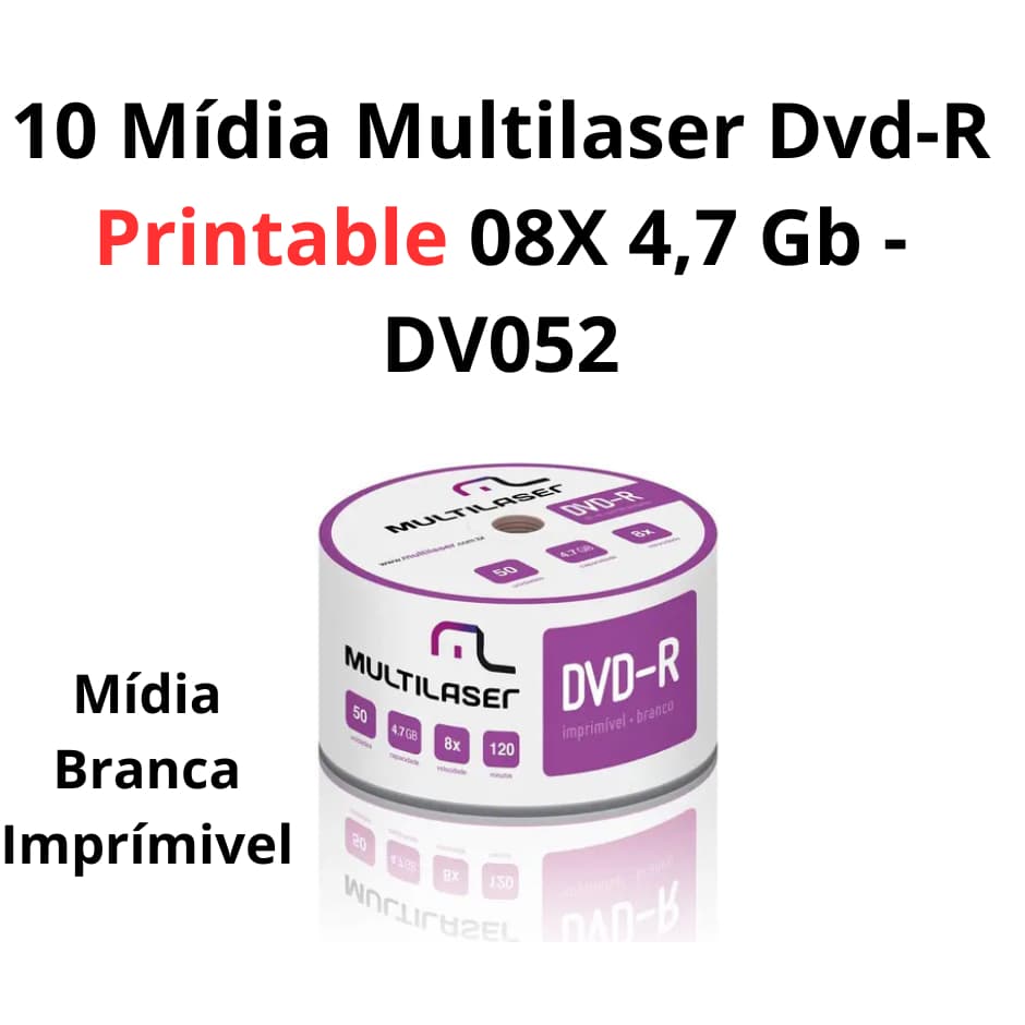 10 unidades de Mídia Virgem DVD-R 4.7gb 120min 16x - Multilaser Printable  Grava Jogo.