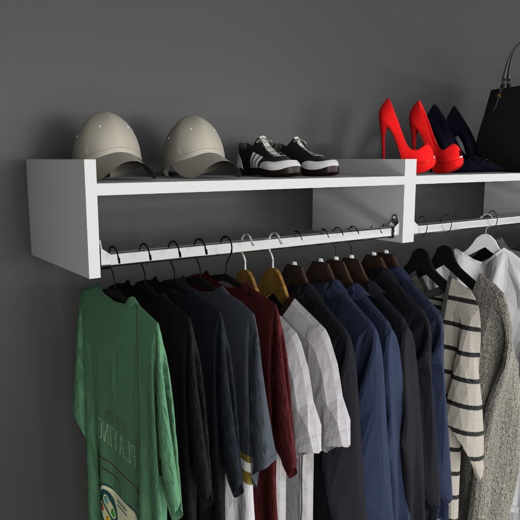 Arara Nicho Kit Cabideiro MDF Branco  Tubo Metal Com Parafusos e Suporte para Loja e Casa