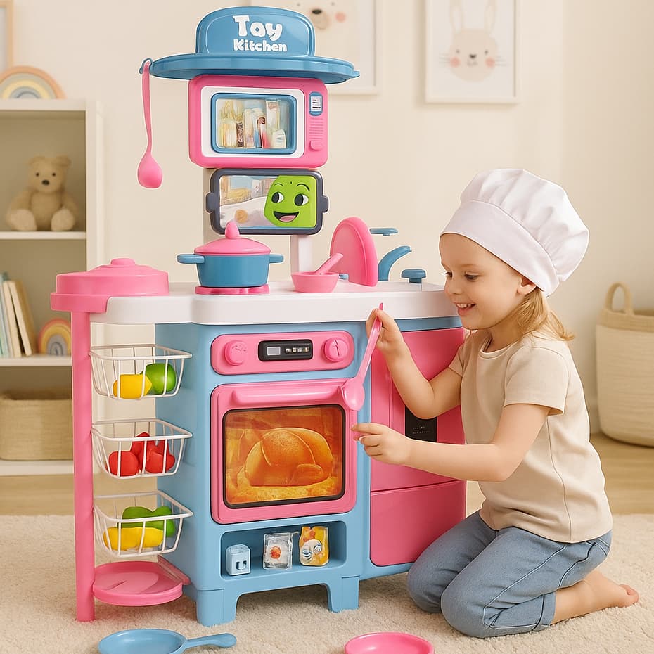 Cozinha Infantil Grande Completa Com Geladeira Forno Fogão Fruteira Menina Sai Água de Verdade