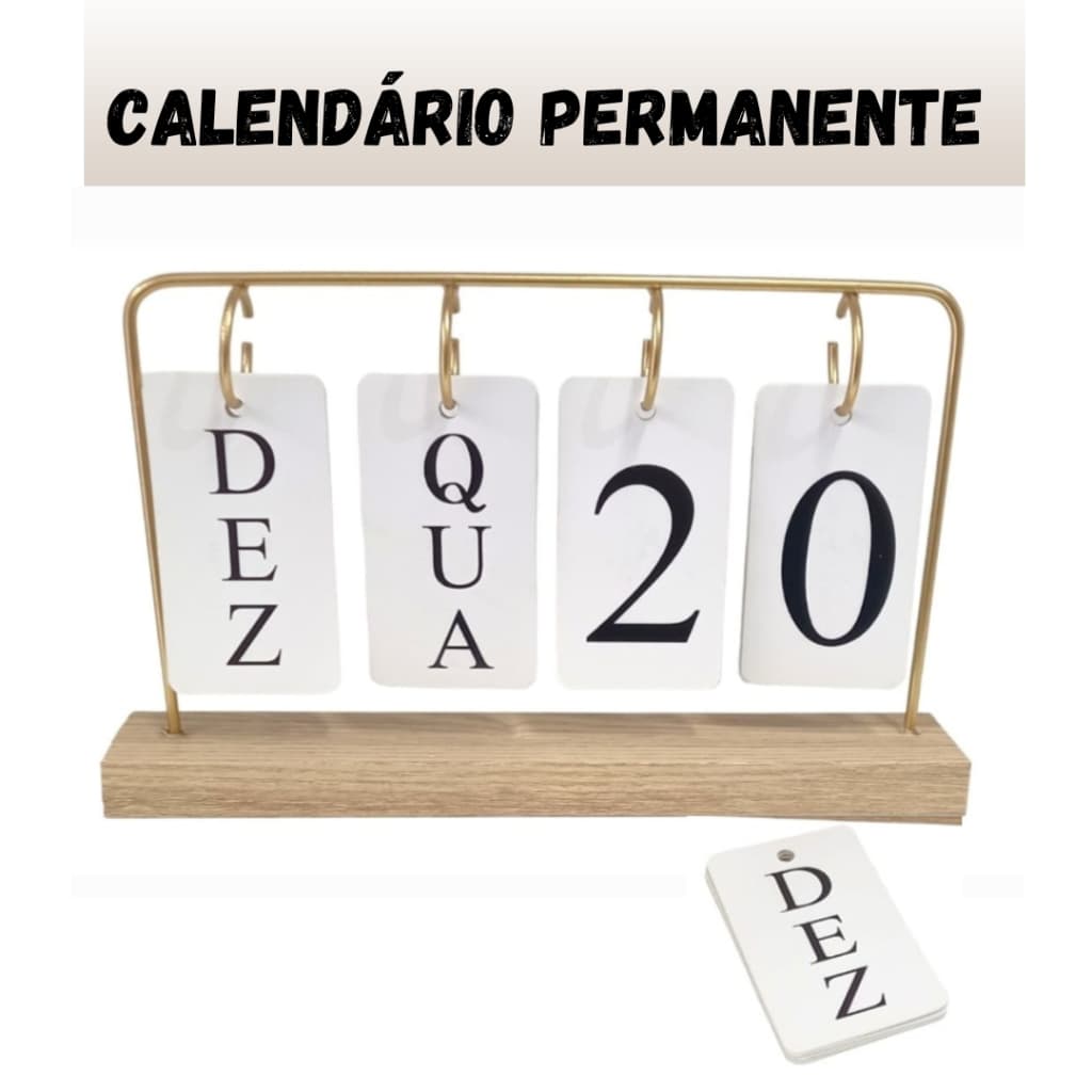 CALENDÁRIO PERMANENTE DE MESA COM DATA MÊS E DIA DA SEMANA MADEIRA HOME OFFICE DECORAÇÃO