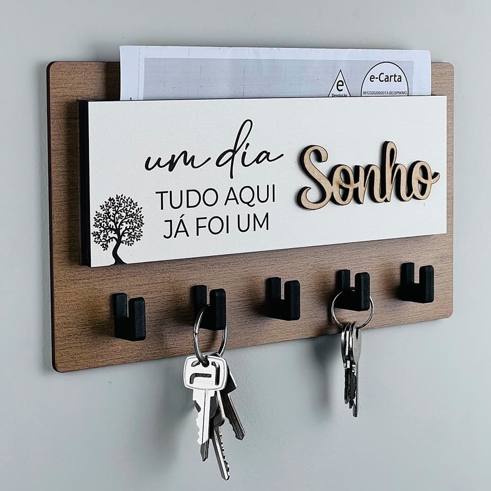 Porta Chaves Decorativo 05 Ganchos em MDF