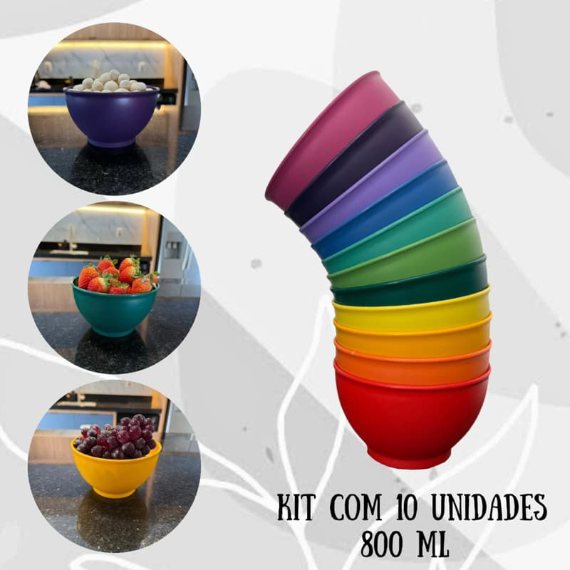 Kit Potes 800ml Tigelas Cumbucas Bowls Plástico Açaí Sorvete Doce Salgado Bool Pote