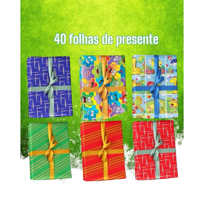 40 folhas de papel de presente 50x60 resma estampas e natal
